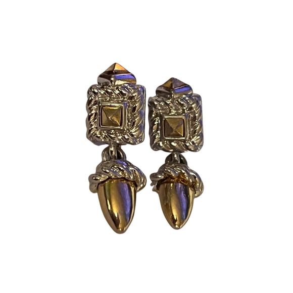 Quality High End Gold & Silver Tone Twisted Rope Design Dangle Earrings Pierced - Picture 3 of 10